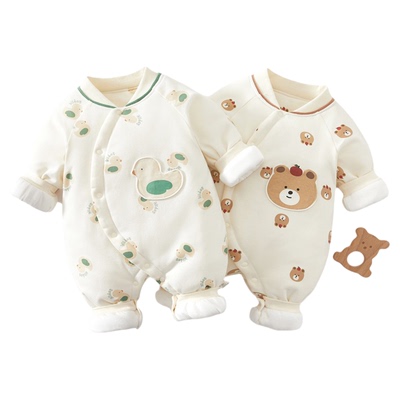 婴儿秋冬夹棉加厚连体衣