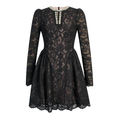 镂空收腰黑色连衣裙A字宴会礼服