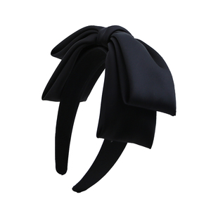 黑色高级感缎面双层大蝴蝶结发箍公主风高颅顶显脸小发卡气质头箍