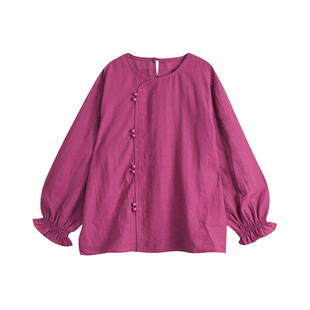 蔡爸爸童装中式旗袍上衣 春秋装小个子女装玫红色长袖衬衣730+138