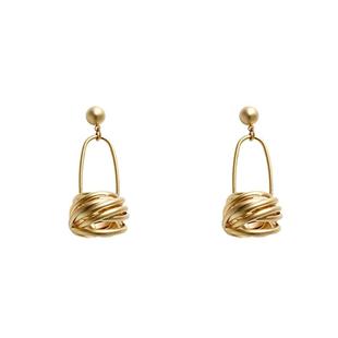 Lydow粒度 小众圆圈打结吊篮耳环哑光金属欧美风个性耳坠S925银针