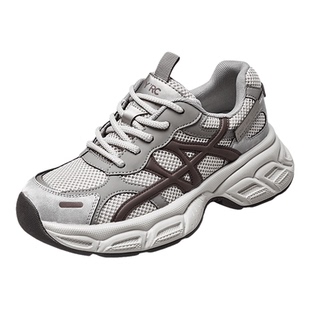 YRC灰色老爹鞋女2025秋季新款透气网面炸街ins户外厚底运动跑步