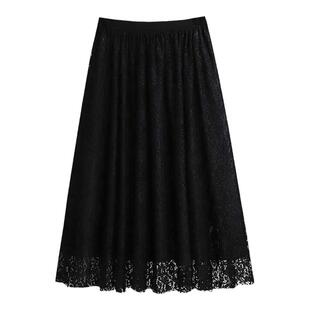 300斤特大码女装中长款遮肚子半身裙夏季胖mm高腰显瘦a字蕾丝裙子