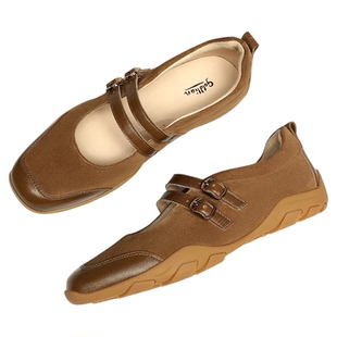 金利来女鞋春季百搭舒适一字式扣带浅口单鞋方头平底休闲玛丽珍鞋