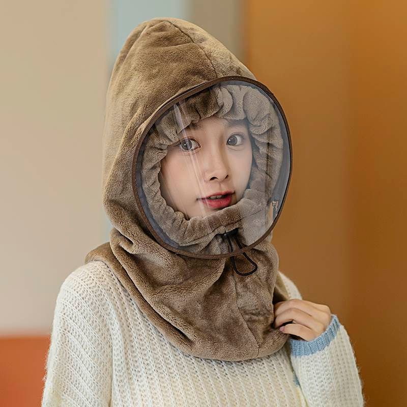 帽子女秋冬季防风帽子骑车防风面罩套头帽围脖一体护耳保暖头套帽