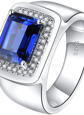 蓝宝石戒指925纯银男个性