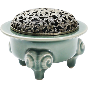 宋式香炉越窑三足炉陶瓷盘香炉仿古创意客厅摆件沉香禅意香薰炉家