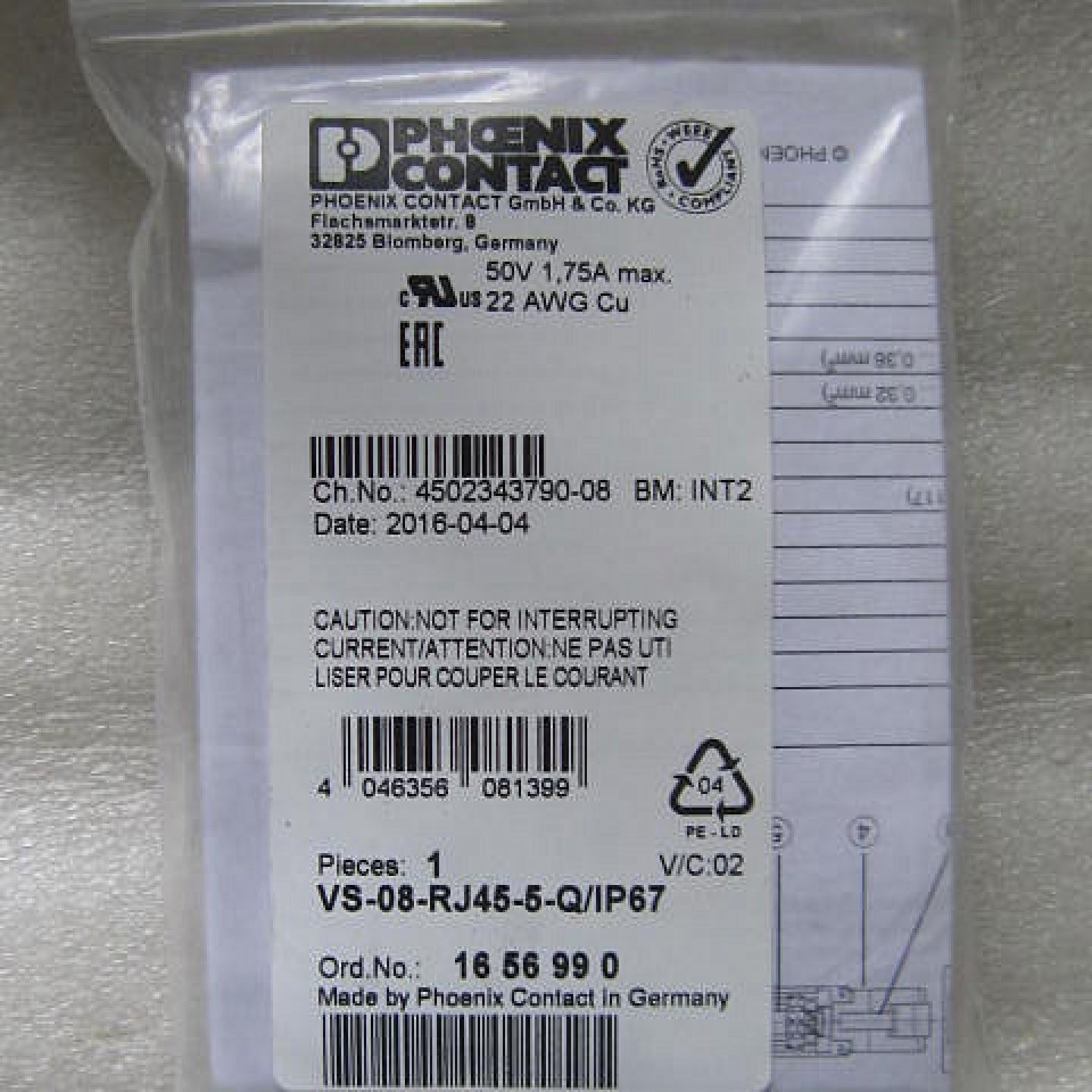 议价原装 菲尼克斯/Phoenix连接接头 VS-08-RJ45-5-Q/IP67 订 165