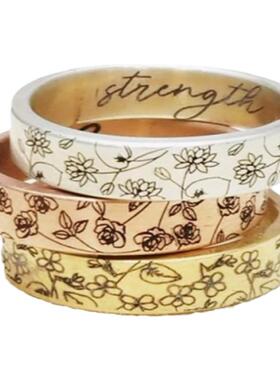 女纯银出生花卉定制刻字励志戒指