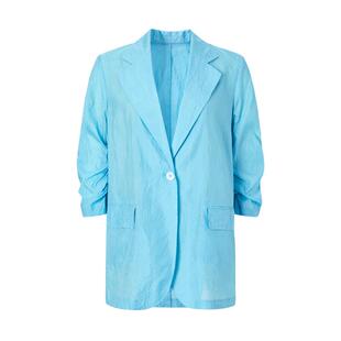 IMM尹默桑蚕丝11MM真丝色织塔夫微褶皱肌理冰川蓝西装女