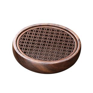 胡桃木圆形壶承沥水小托盘木质干泡小茶台茶壶隔热盘镂空废水接盘