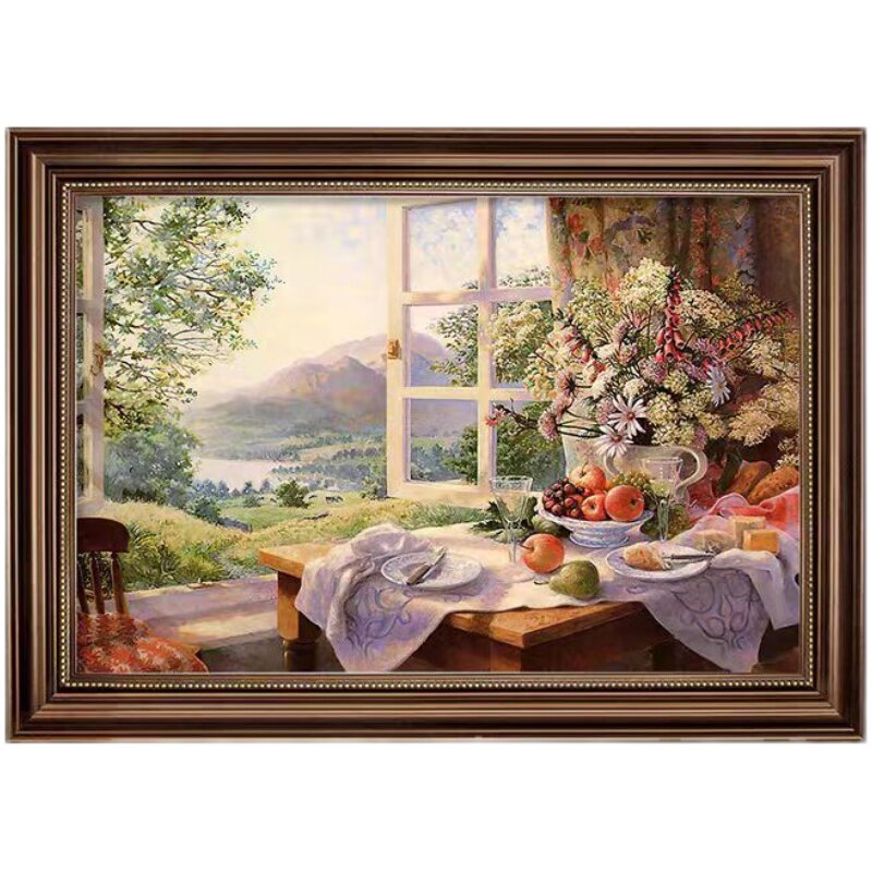 美式餐厅装饰画午后时光欧式高级感挂画餐桌壁画水果油画玄关画