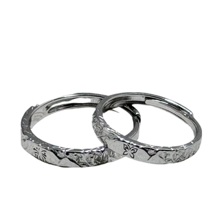 ZESHUO烟花蝶 原创设计雕刻蝴蝶情侣对戒999纯银一对款足银戒指