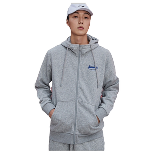 李宁外套男款2025春秋季连帽宽松拉链潮流黑色开衫薄绒运动卫衣男