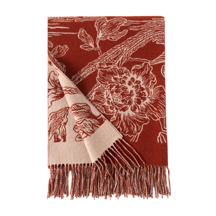 上海故事2025秋冬加厚保暖绵羊毛红色围巾提花披肩送长辈新年礼物