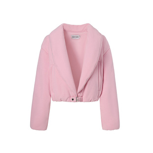 LEDIM WANG白标/短绒面包修身棉服女粉色收腰短款外套25秋冬新款