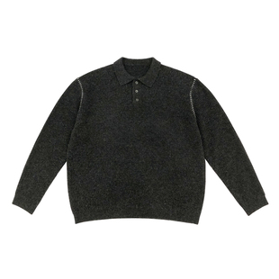 灰色明线翻领加厚羊毛毛衣男生2025新款秋冬季保暖上衣针织衫内搭