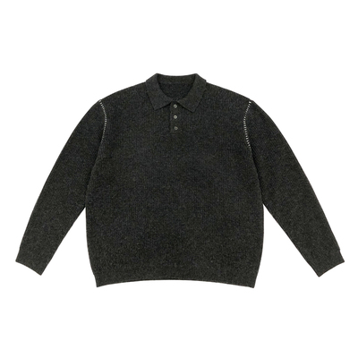 灰色明线翻领加厚羊毛毛衣男生2025新款秋冬季保暖上衣针织衫内搭