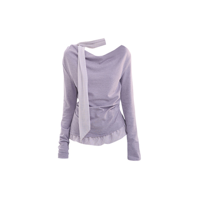 早秋新款飘带荡领褶皱收腰上衣女