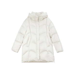 洪陵【鹅绒系列】95白鹅绒保暖中长连帽款鹅绒服女装外套