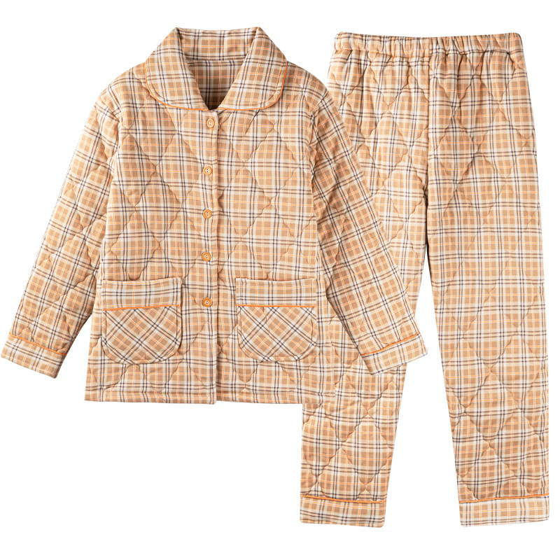 睡衣加厚纯棉中年女式家居服秋冬中老年妈妈三层夹棉保暖套装冬款