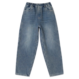 【加绒泡芙牛仔裤】棉叔叔女童冬保暖复古水洗灰蓝牛仔气球裤男童