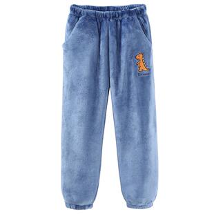 儿童睡裤珊瑚绒女童裤子秋冬男童法兰绒加绒加厚家居裤大童暖暖裤