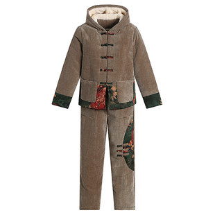 妈妈复古民族风棉衣中老年女装棉服套装秋冬款中年加绒加厚两件套