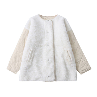 两面穿日单羊羔毛夹棉加厚 冬新款外贸女圆领拉链长袖棉衣33137