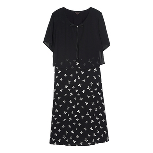 绮娑显瘦胖MM大码假两件套装夏季新款长款碎花雪纺连衣裙短袖披肩