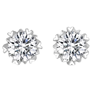 18K白金高碳钻石耳钉 简约爱心雪花仿真钻耳环礼物女防过敏养耳洞