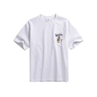 港风潮牌卡通刺绣重磅短袖T恤男士早春情侣款字母印花半袖圆领衫