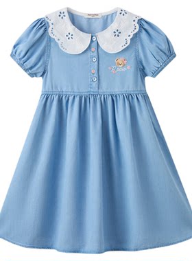 【冰感防晒】PawinPaw卡通小熊童装26年夏季新款女童牛仔连衣裙子
