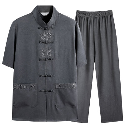 唐装夏季唐装中老年短袖爸爸装