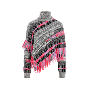 MARYLING玛俪琳黑白混色披肩式针织高领套头衫A1DHW03480