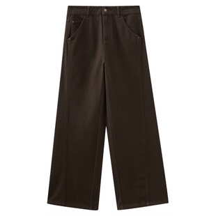 水云间深咖色复古牛仔直筒裤女高腰阔腿长裤子松弛感纯棉2026新款