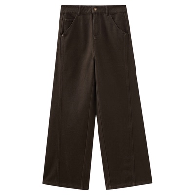 水云间深咖色复古牛仔直筒裤女高腰阔腿长裤子松弛感纯棉2026新款