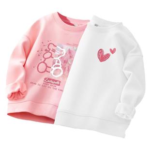 拉夏贝尔儿童白色卫衣女童春季上衣女孩洋气时髦长袖春秋款打底衫