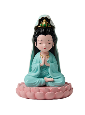 Q版萌系观音小摆件办公室桌面工位情绪稳定禅意家居车载装饰手办