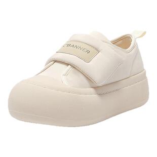 千百度女鞋春秋新款大头面包魔术贴百搭休闲增高小众小白鞋子