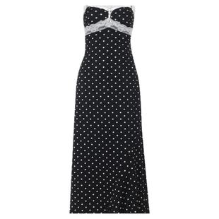 instahot性感波点蕾丝黑色连衣裙女2026春季新款纯欲收腰度假长裙