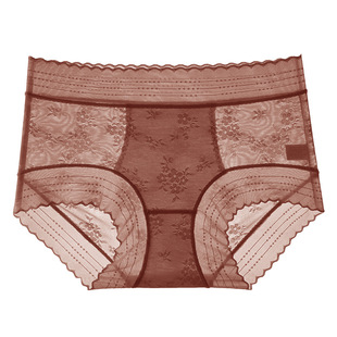 绮贝缇轻透高腰蕾丝内裤女士性感镂空透气无痕包提臀收腹三角短裤