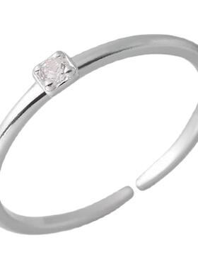 S925纯银方形镶钻开口女士戒指