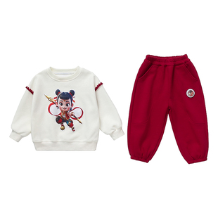 女童套装秋冬款加绒加厚儿童休闲运动卫衣卫裤女宝宝洋气哪吒衣服