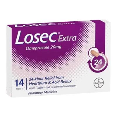 德国拜耳洛赛克LOSEC进口奥美拉唑镁肠溶衣片10mg14粒胃痛胃酸药