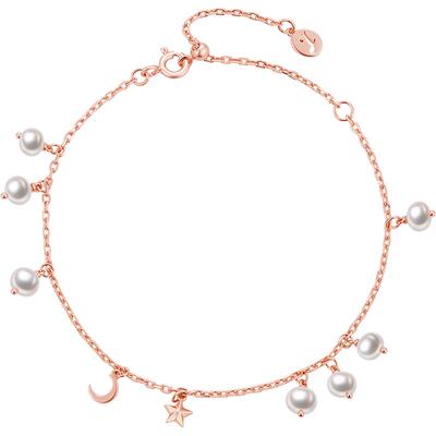 纯银小米珠月亮情侣时尚风手链