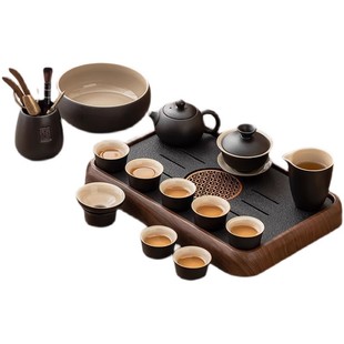 黑陶功夫茶具套装中式复古家用泡茶器小型茶盘办公室会客茶杯喝茶