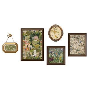 斋浦尔花园沙发背景墙挂画中古风客厅装饰画美式复古组合壁画法式