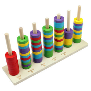 颜色分类玩具益智3到6岁套柱手眼协调锻炼蒙氏早教幼儿园彩虹套圈