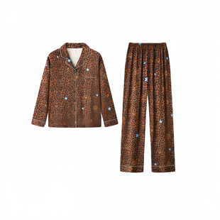 美拉德星星豹纹KT猫印花真丝睡衣轻奢高级感丝绸甜美可外穿送闺蜜